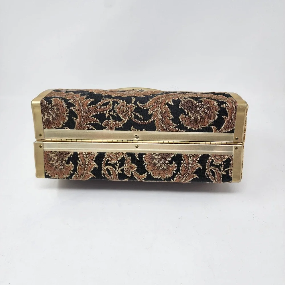 VTG 1950s Natalizio Of Miami Handbag‎ Gold Metal Brown Black Paisley Damask MCM
